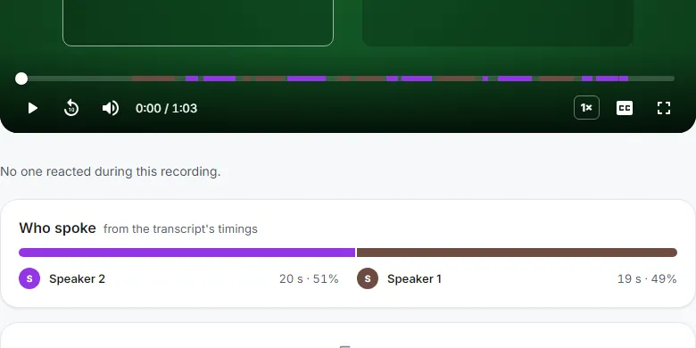 A recording's timeline and Who spoke bar, each speaker in their own colour, matching their colour in the transcript.